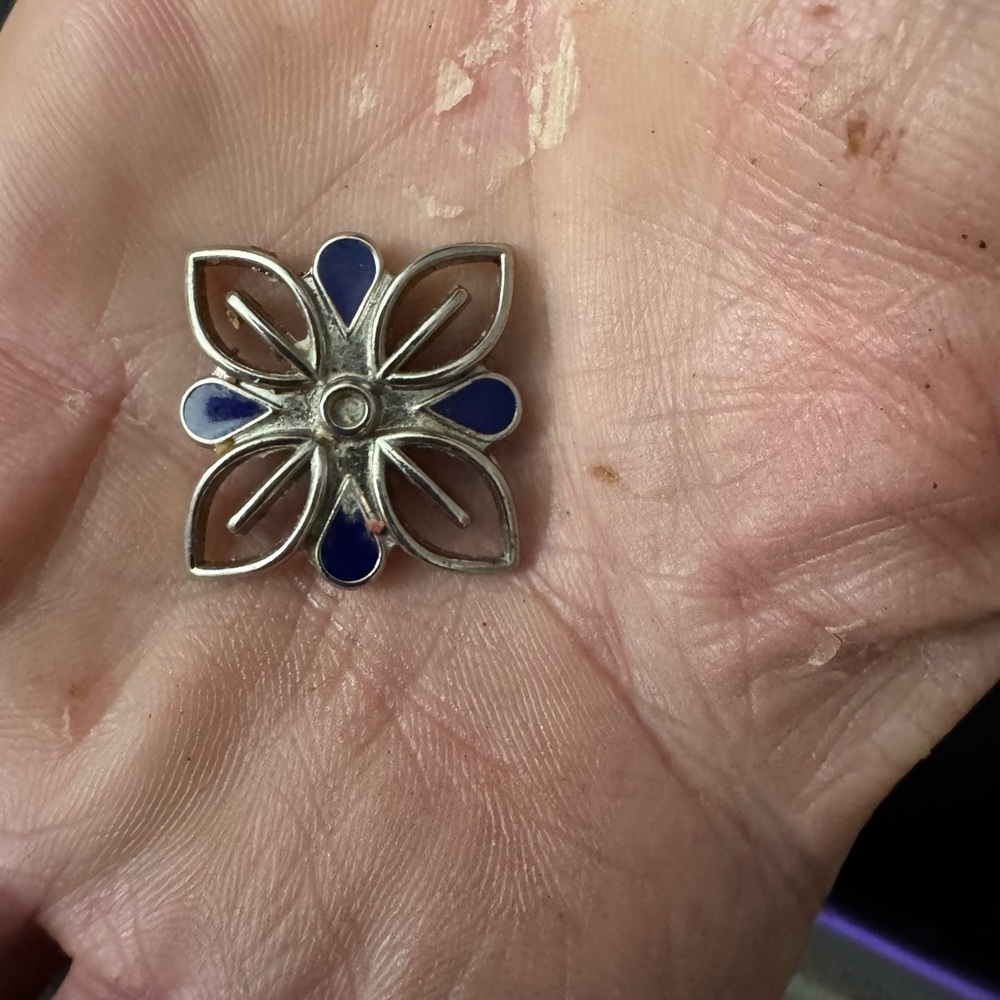 Silver and Blue Floral Brooch